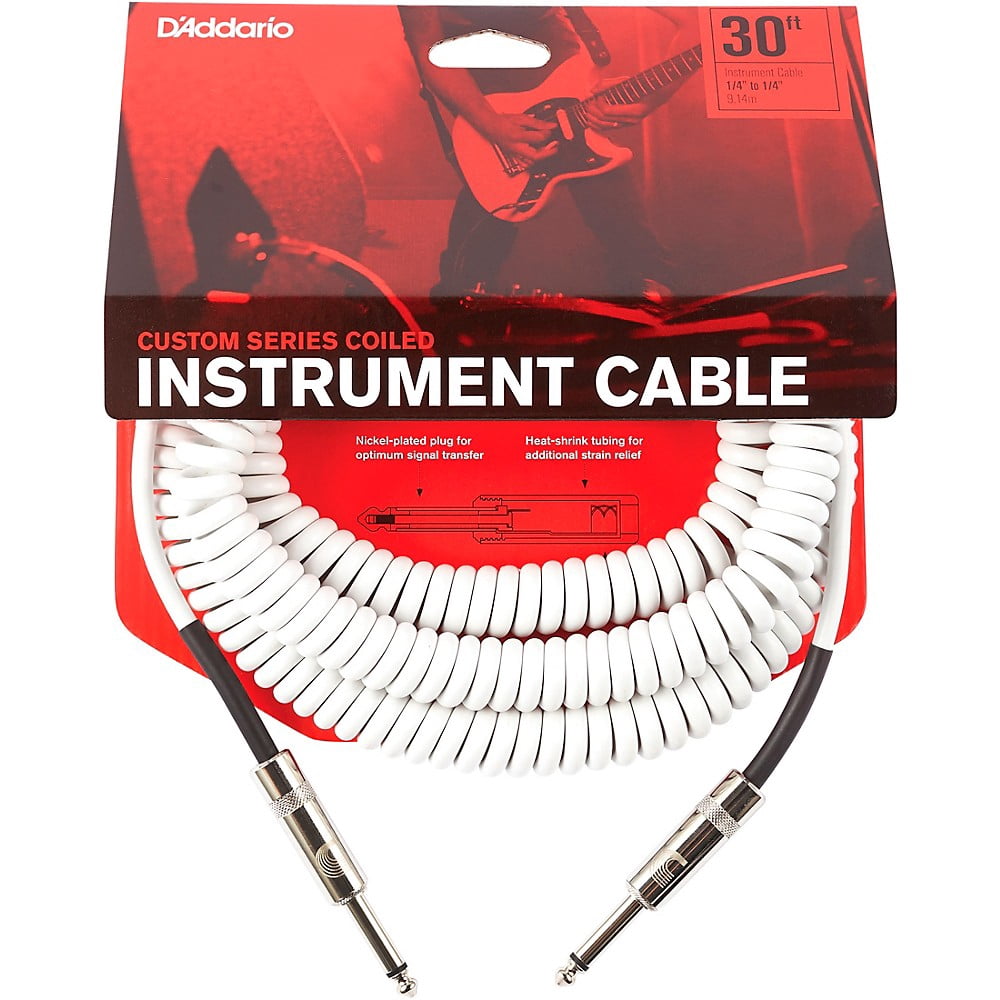 D'Addario Coiled Instrument Cable, 30' - White