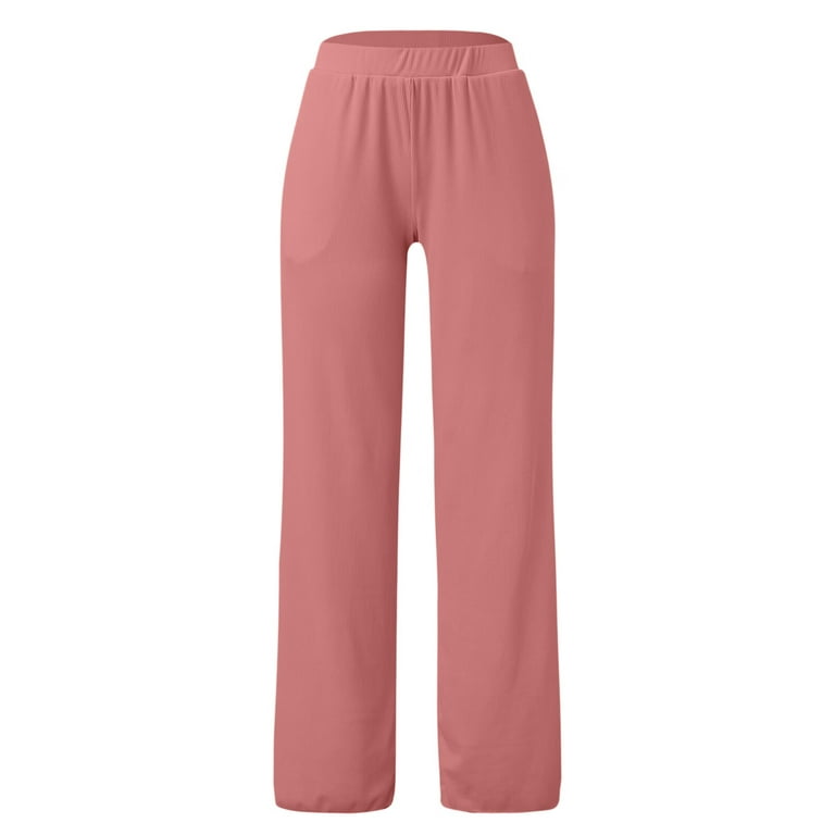 Women Clothing Womens Casual High Waisted Wide Leg Pants Button Up Straight  Leg Trousers Casual Pants for Women Polyester Spandex Pink 