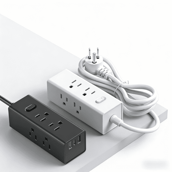 Avoben 360° rotating flat plug power strip with 6 widely spaced sockets, 2 USB-C ports and 1 USB-A port, 1440J surge protector, 5-foot extension cord, suitable for home, travel and office(Pack of 2)