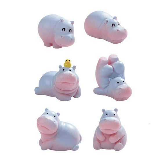 WE-POLUJ 6Pcs Hippo Mini Figures Resins Miniature Ornaments for Landscape Bonsais Plant Pots Party Cake Toppers Car Decoration