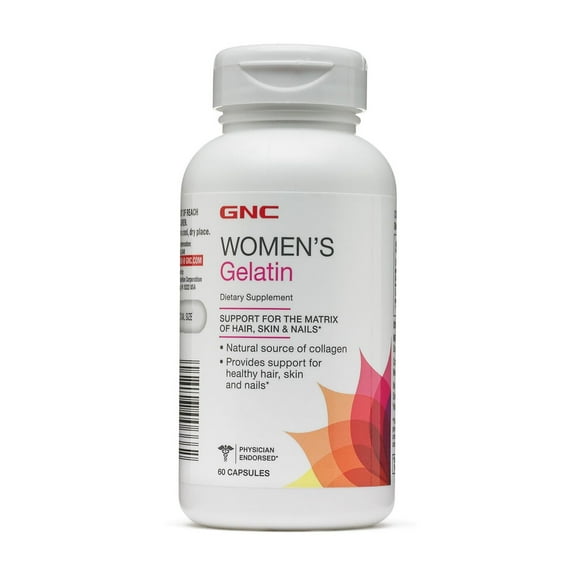 GNC Women's Gelatin Supplement, Supports Healthy Hair, Skin, Nails, Natural Collagen Source, 60 Capsules