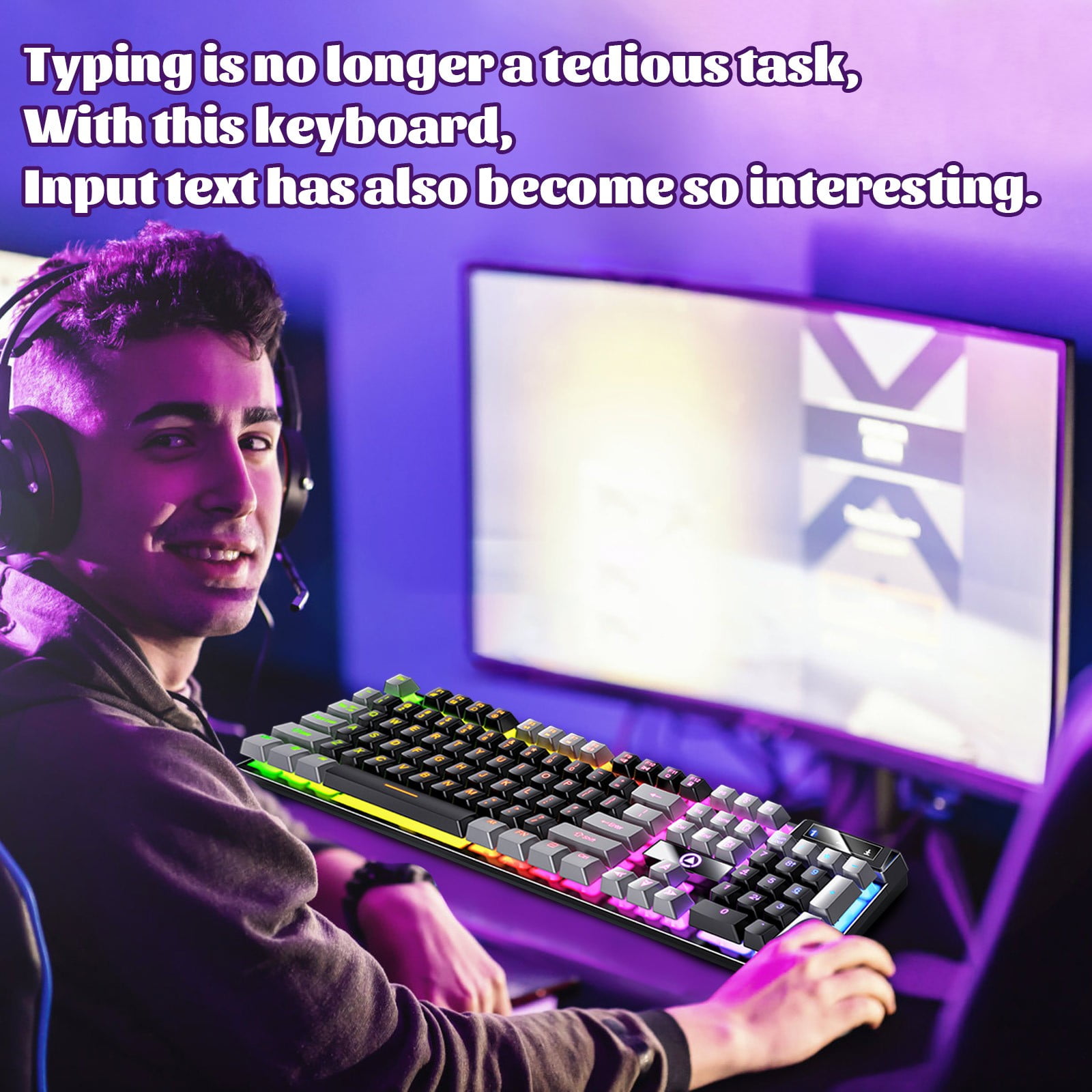 Wired Gaming Keyboard 104-Key, Colorful RGB Backlit Computer Keyboard with Ergonomic Mechanical Feel, Waterproof USB PC Keyboards for Desktop PC Laptop Gaming and Office Use.