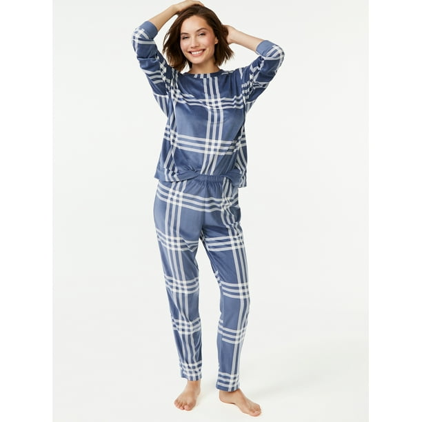 Joyspun Women's Velour Top and Sleep Pants Pajama Set, 2-Piece, Sizes S ...
