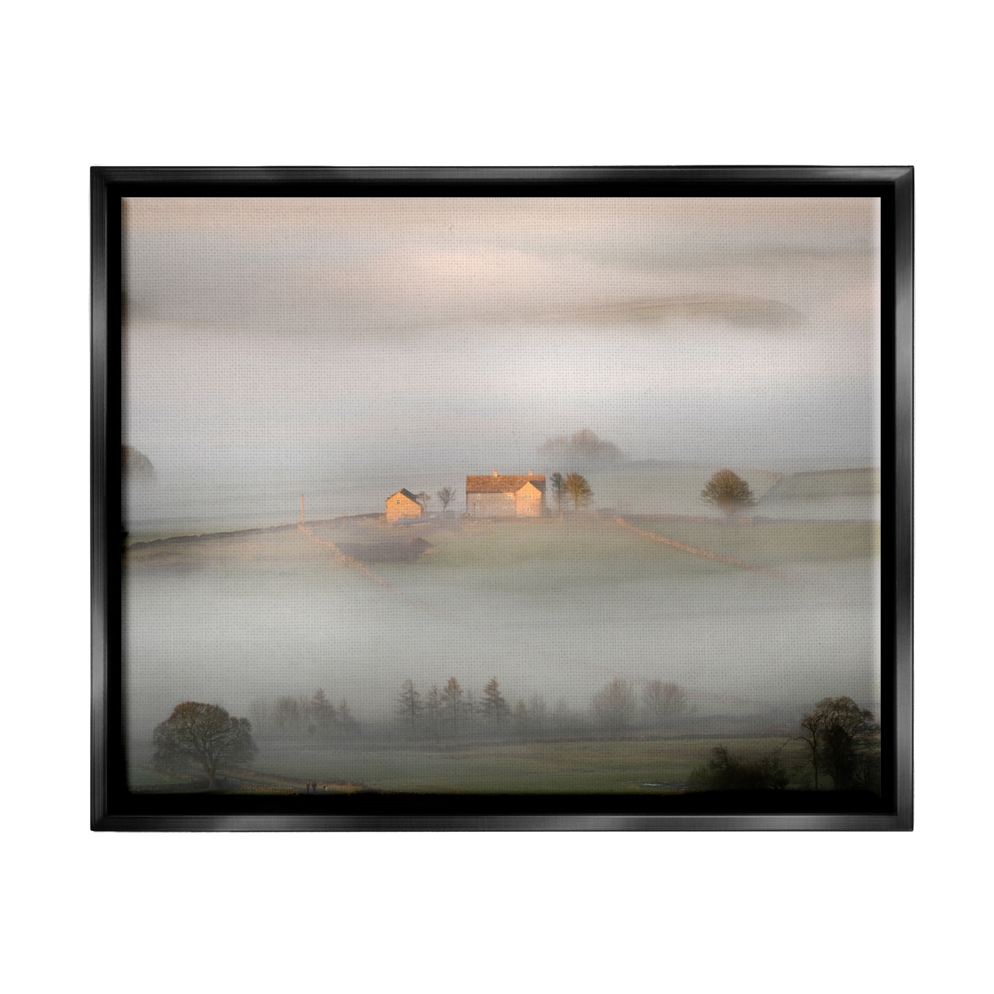 Stupell Industries Lone Misty Cottage Rural Fields Thick Fog Photograph Jet Black Floating Framed Canvas Print Wall Art, Design by James Dobson