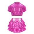 thumbnail image 3 of Traje de actuación de danza de ballet de jazz para niñas y porristas con top corto de lentejuelas y pantalones cortos con falda y volantes escalonados, 3 of 5