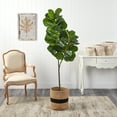 thumbnail image 4 of Nearly Natural 5.5' Fiddle Leaf Fig Artificial Tree in Wood Cotton Planter, 4 of 5