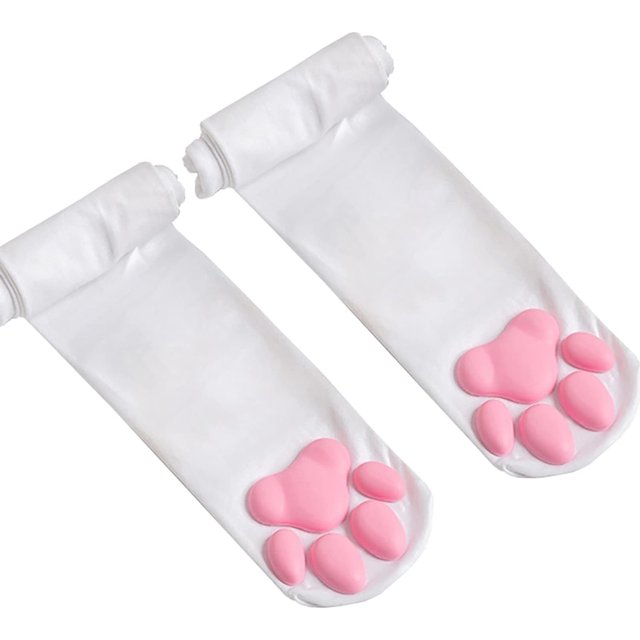 HSHDLDF Chaussettes Cuissardes Patte de Chat Golves Filles Femmes Cosplay Douces 3D Coussinet Patte Chaton Orteils Haricots Mitaines Bas Chaussettes Coussinet Patte de Chat