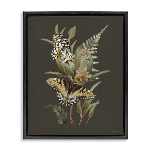 Stupell Industries Transitional Twin Swallowtails & Greenery Black Floating Frame Canvas Art, 17 x 21, by House Fenway