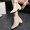 thumbnail image 5 of KIJBLAE Women's Ankle Boots Suede Low Heel Block Heel Booties Zipper Back Round Toe Winter Warm Shoes Beige 38, 5 of 7