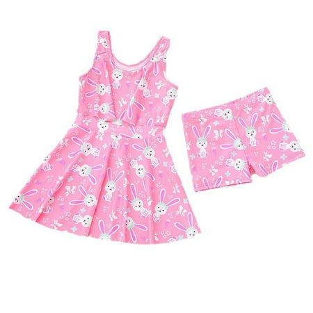 Toimothcn Girl s Swimsuit Sleeveless Cute Cartoon Bunny Printed 2 Piece Bikini Set Quickly Dry Cover Up Swimwear 3-4 Years