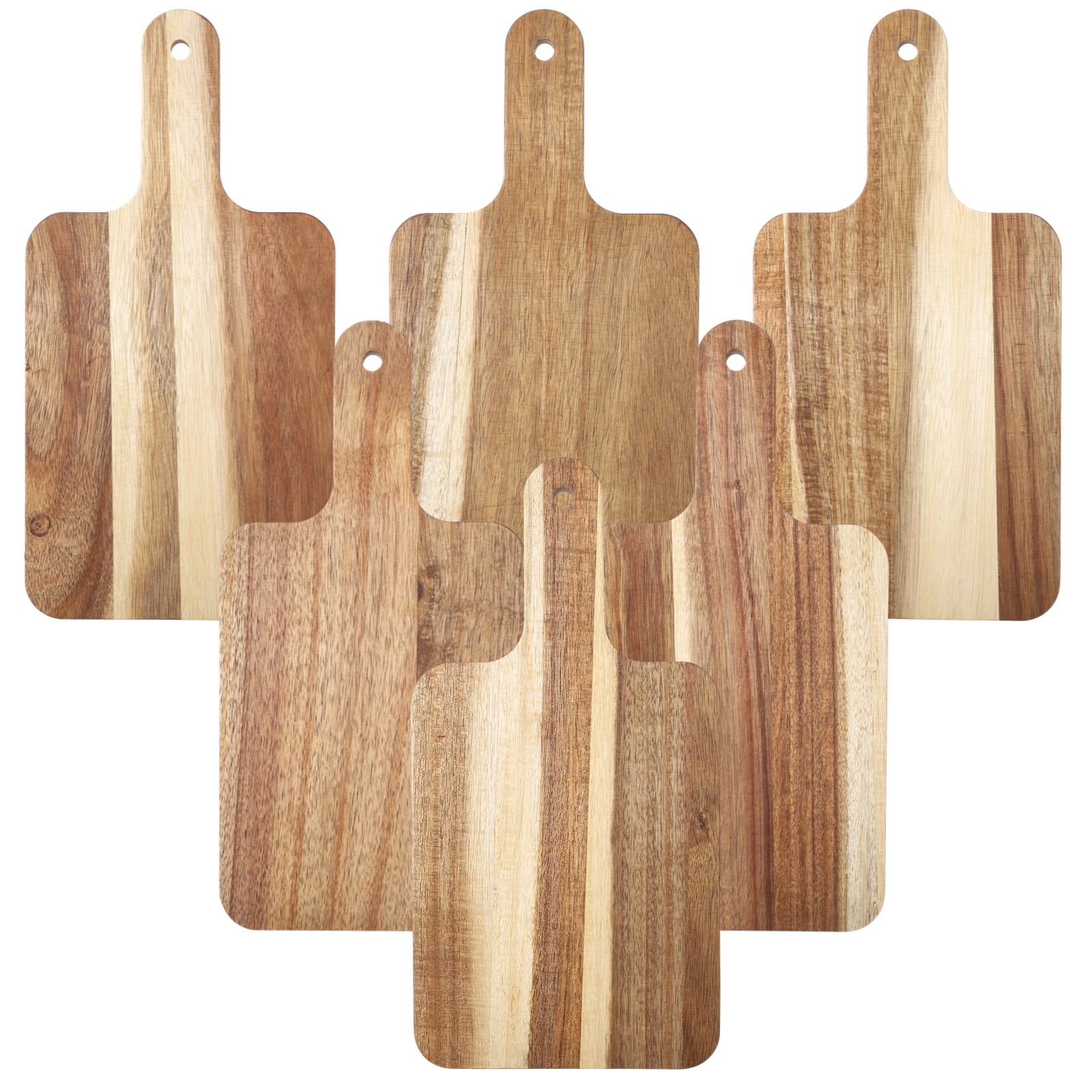 6-Piece Acacia Wood Cutting Board Set, Natural Wood Charcuterie Boards with Handles, for Kitchen, Serving, Party, Picnic, Home & Restaurant Use