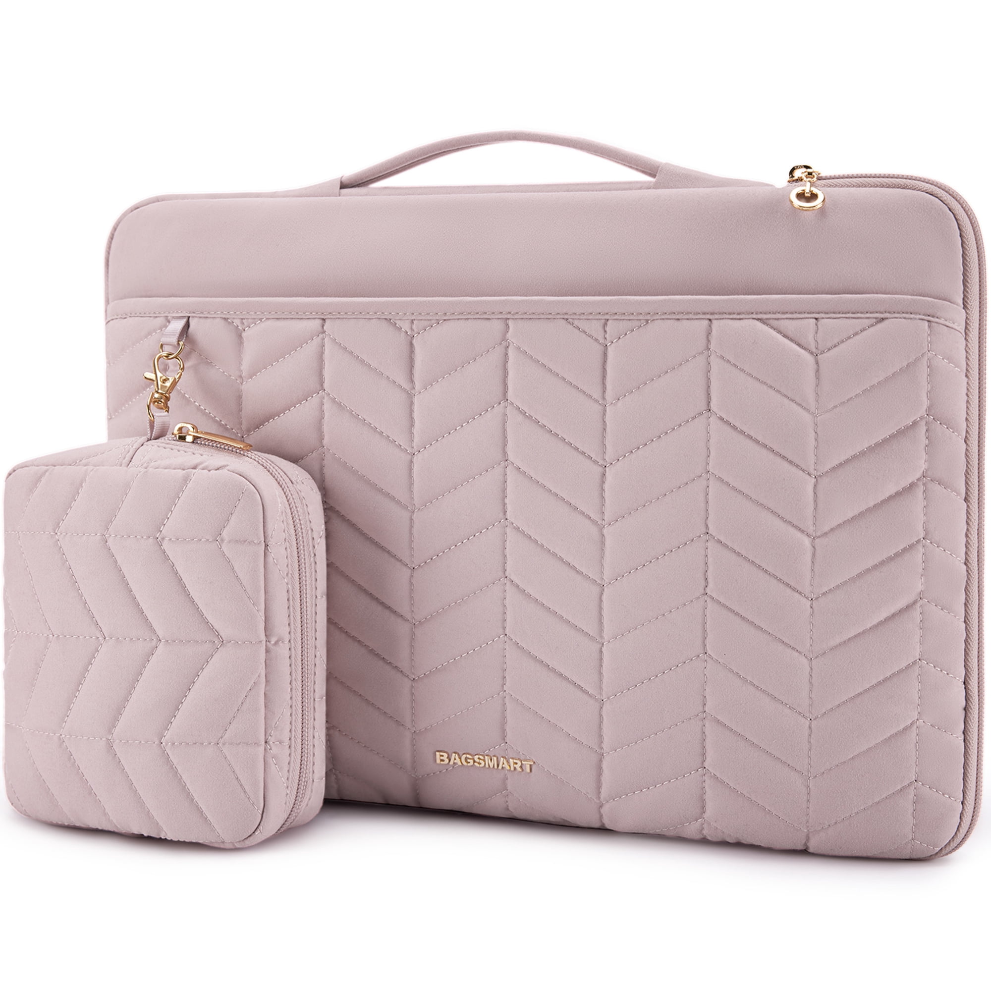 BAGSMART 15-16" Laptop Sleeve Bag Compatible with MacBook Air Pro, Puffy Padded Protective Slim Laptop Case with Accessories Bag, Pink