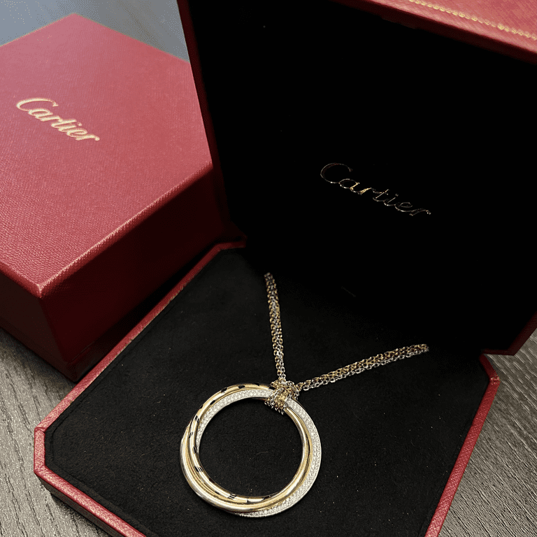 Cartier Tri Color Trinity Diamond Panthere Pendant Necklace 18K Gold  0.88cttw - Chronostore