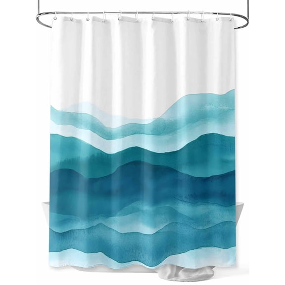Abstract Waves Shower Curtain Set ,Waterproof Fabric Shower Curtains Navy Blue Wave Gradient Color Block Shower Curtains for Bathroom,Bathroom Decor 36"x72"