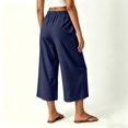 thumbnail image 3 of Bxsruta Women's Wide Leg Capri Pants Drawstring Elastic Waist Summer Casual Loose Trousers, 3 of 6