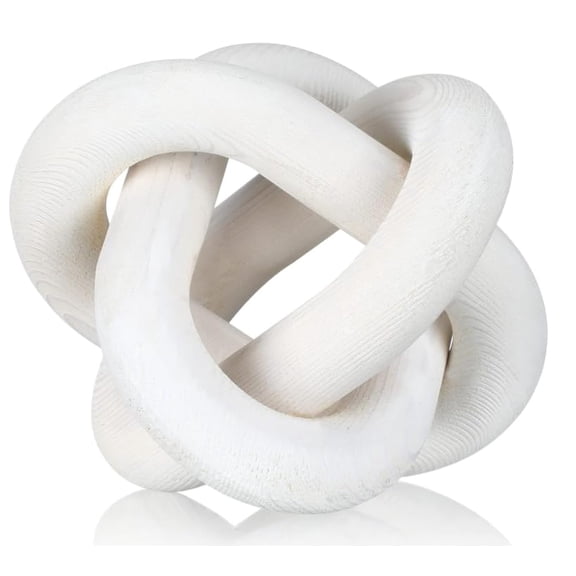 Wood Chain Link Decor 3-Link,6 Inch Dia Hand Carved Decorative Knot,White/Wood Color,Coffee Table Decor,Country Style,Mom Gifts