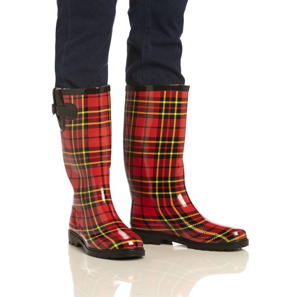 women's plaid rain boots