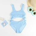 thumbnail image 2 of Mercatoo Girl's Cut Out Rib Knit Swimsuit Textured Bikini Swimsuit Bow Bikini Swimsuit Suit Toddler Girls Jumpsuit Swimsuit, 2 of 7