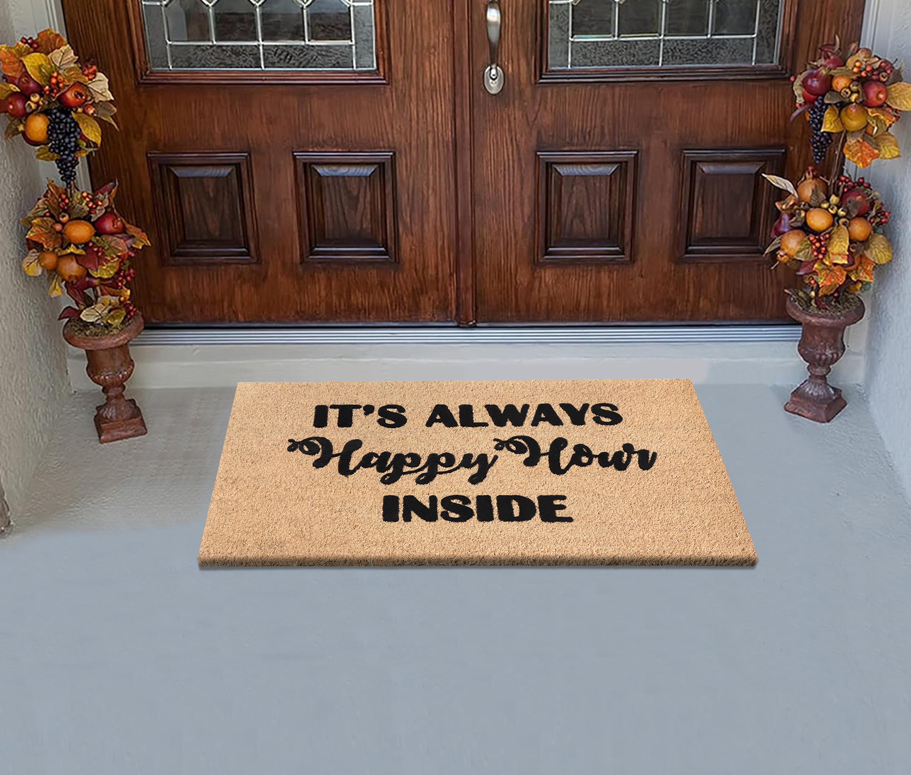 A1HC Natural Coir Flocked Doormat, Happy Hour Black , 24"x36", Durable Outdoor Welcome Mat, Non-Slip, Pet Friendly, Fade Resistant