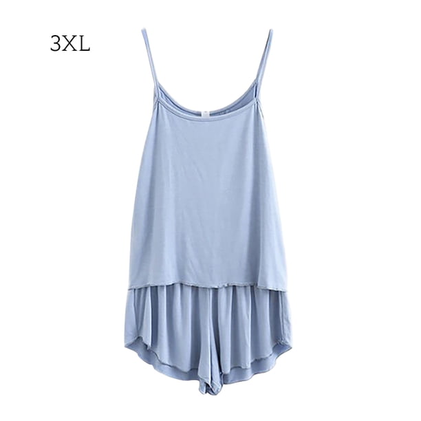 Conjunto de pijamas de 2 piezas para mujer, chaleco sexy, pantalones cortos, ropa de dormir, ropa de dormir, azul claro, XXXL sidaley AP001253-05