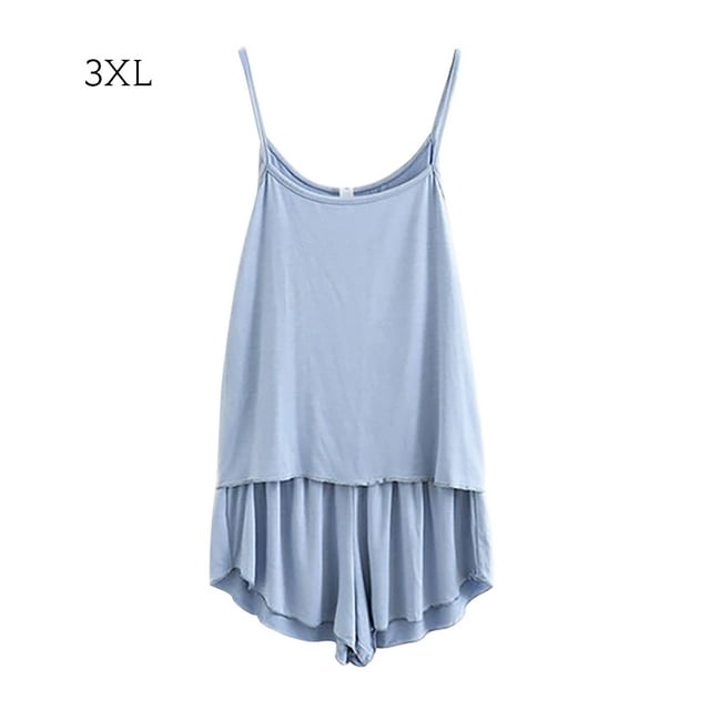 Conjunto de pijamas de 2 piezas para mujer, chaleco sexy, pantalones cortos, ropa de dormir, ropa de dormir, azul claro, XXXL sidaley AP001253-05