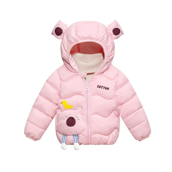 Cethrio Kids Girls Puffer Jackets with Zipper, Warm Cute Lightweight Hooded Winter Coats Pink Size 5 T