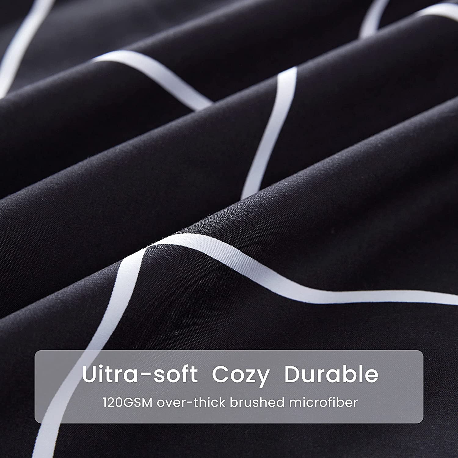 Sleep Zone Floral Duvet Cover Set, Ultra Soft Microfiber Bedding with Designer Print, Wrinkle-Resistant (White Grid Black, 80 x 90 inch, 3 Pieces)