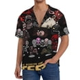 thumbnail image 7 of Lsque The Binding of Isaac print Men's Cuban Collar Short Sleeve Shirt Summer Beachwear Casual Button Down Fashionable Vacation Leisure Shirt-3X-Large, 7 of 7