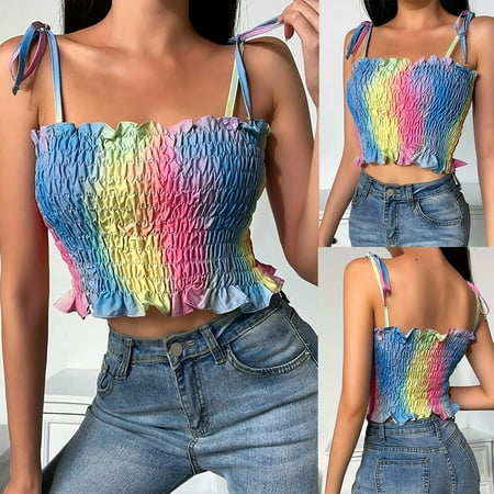 

ONHUON Women s Casual Fashion Summer Sexy Short Colorful Slim Pleated Suspenders