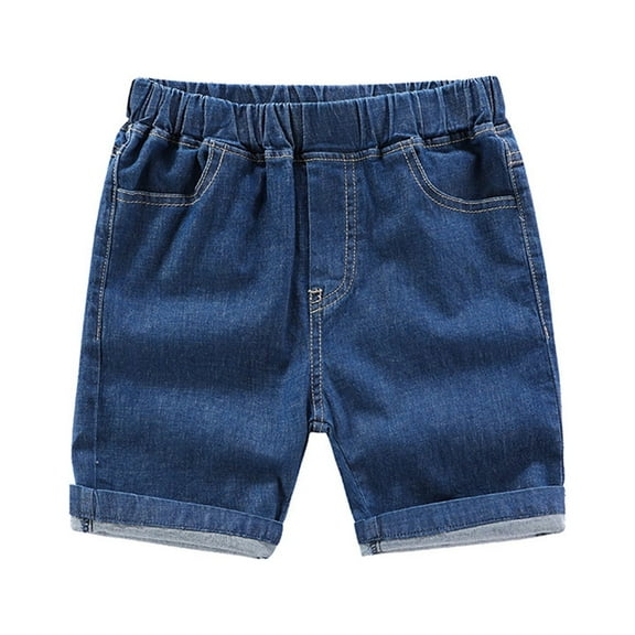 Cethrio Boys Jean Shorts- Elastic Waist Casual Cotton Lightweight Fathion Boys Summer Shorts Dark Blue Size 7 T
