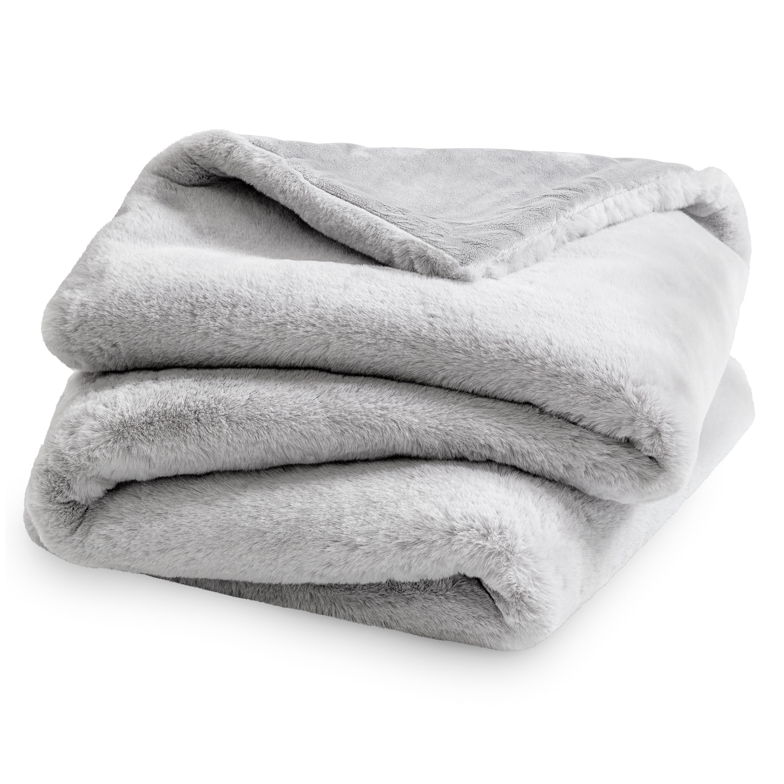 Bare Home Faux Fur Blanket - 47" x 60" - Ultra Soft Fleece - Throw, Silver