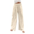 thumbnail image 7 of FAIWAD Wide Leg Pants for Women Elastic Waist Cotton Linen Trousers Ladies Elegant Lounge Pants with Pockets (4X-Large, Khaki), 7 of 7