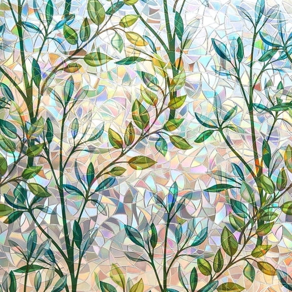 Stained Glass Window Film, Decorative Window Privacy Film for Bathroom,Front Door,Home, Sun Blocking Heat Control,Static Cling,Green Vineman, 29.5inch x 78.7inch