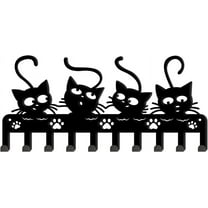 Black Cats Wall Hooks Key Holder Cats Decorative Hooks Rack Hangers Iron Hook Wall Mounted Hooker with 10 Hooks for Key Hook Hats Metal Hooks
