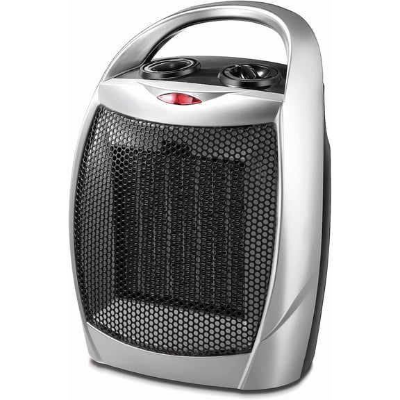 Small Electric Space Heater,Portable Ceramic Heater Fan for Office with Adjustable Thermostat and Overheat Protection ETL Listed Kitchen, 750W/1500W(Silver)
