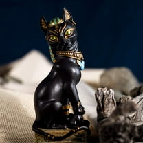 Egyptian Goddess Sitting Cat Bastet Mother With Kittens Statue in Vivid Colors