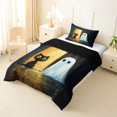 thumbnail image 2 of Feelyou Spooky Ghost Black Cat Twin Comforter Sets, Cartoon Halloween Bedding Set, Navy Yellow, Black Reversible, 2 Pieces, 1 Comforter and 2 Pillowcases, 2 of 7