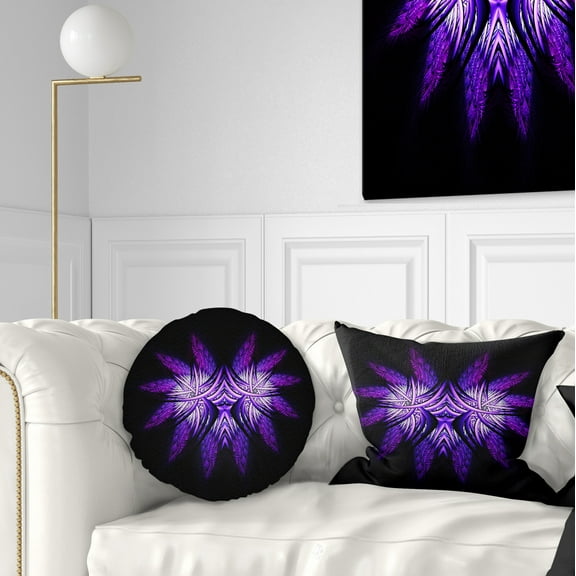 Designart Bright Purple in Black Fractal Flower - Abstract Throw Pillow - 12x20