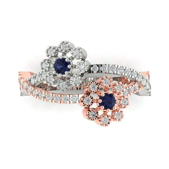 Halo Engagement Ring for Women - 0.48ct Simulated Blue Sapphire in 18K White/Rose Gold Promise Ring