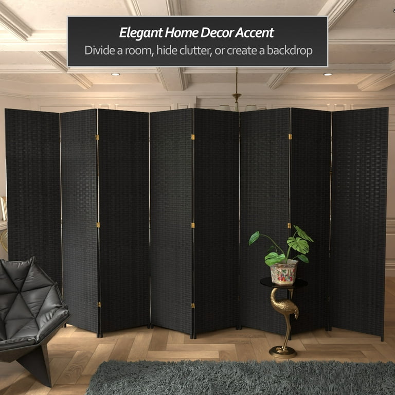 Red Lantern 7 ft. Tall Woven Fiber Folding Screen - Black - 8