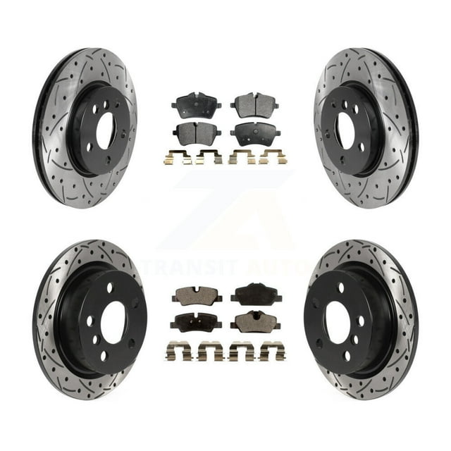 Transit Auto Front Rear Coated Drilled Slotted Disc Brake Rotors and Ceramic Pads Kit for Car Mini Cooper KDT-100892
