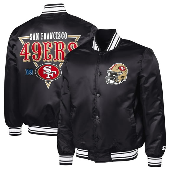 Men's Starter Black San Francisco 49ers Printed Triangle Graphic Satin Full-Snap Varsity Jacket