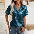 thumbnail image 5 of ZZwxWA Women Metallic Sheen Button Down Shirt V Neck Short Sleeve Casual Loose Summer Blouses Tops, 5 of 6
