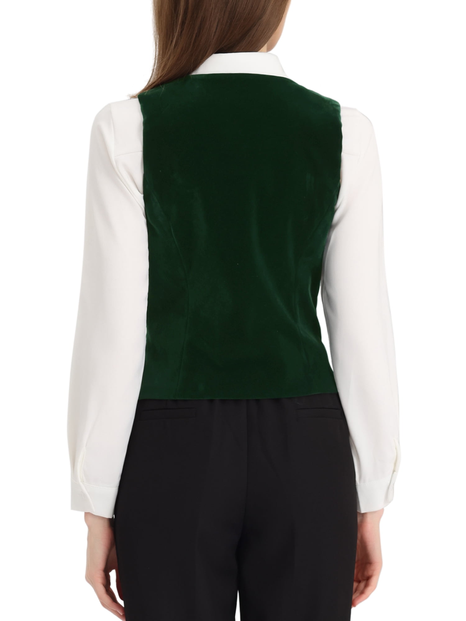 Unique Bargains Women's V Neck Sleeveless Retro Velvet Racerback Steampunk Vest
