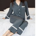 thumbnail image 5 of Jamicy Loungewear for Women Christmas Present Women's 2 Piece Outfits Lightweight Button Long Sleeve Tops Loose Pants Comfy Pajamas Sets Lace Patchwork Loungewear, 5 of 9