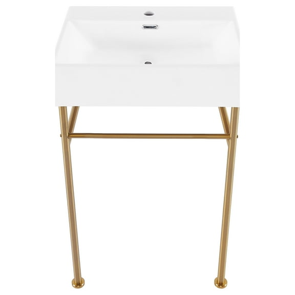 Reims 24 Ceramic Console Sink White Basin Brushed Gold Legs