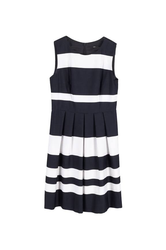 Pre-Owned Boss by Hugo Boss Stripe Pleated Mini Dress in Blue Polyester