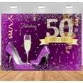 thumbnail image 5 of Purple 50th Birthday Backdrop for Lady Women Glitter Gold Sequins Stars Dots Heels Fabulous 50 Fifty Years Old Bday Party Decorations Banner Supplies Photo Booth Props, 5 of 5