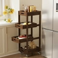 thumbnail image 3 of Tribesigns Slim Solid Wood Storage Cart for Small Space, 4-Tier Kitchen Rolling Cart with Wheels, Walnut, 3 of 9