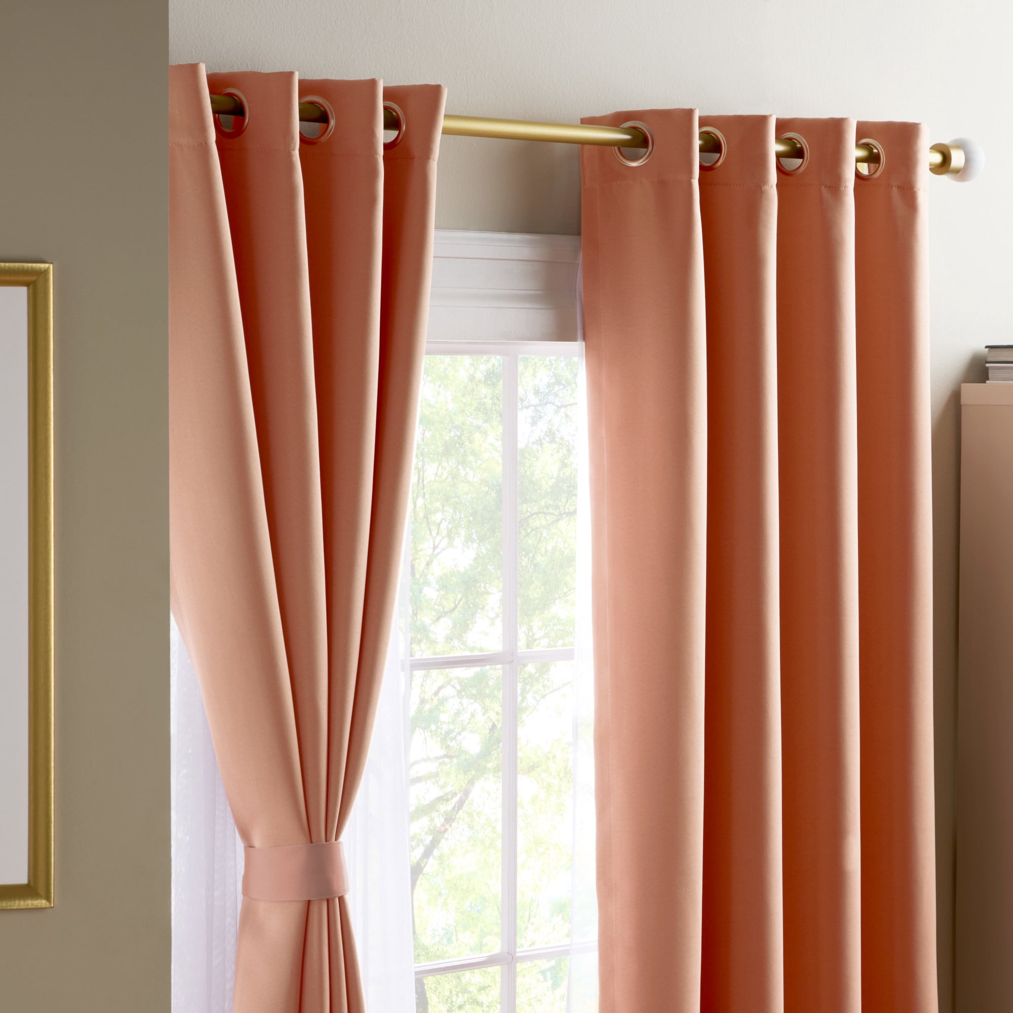 TOWN & COUNTRY LUXE Oslo Double Layer Indoor Curtains, Room Darkening and Sheer, Grommet Top, Energy Efficient, 2-Pack Set, 52"x108", Clay